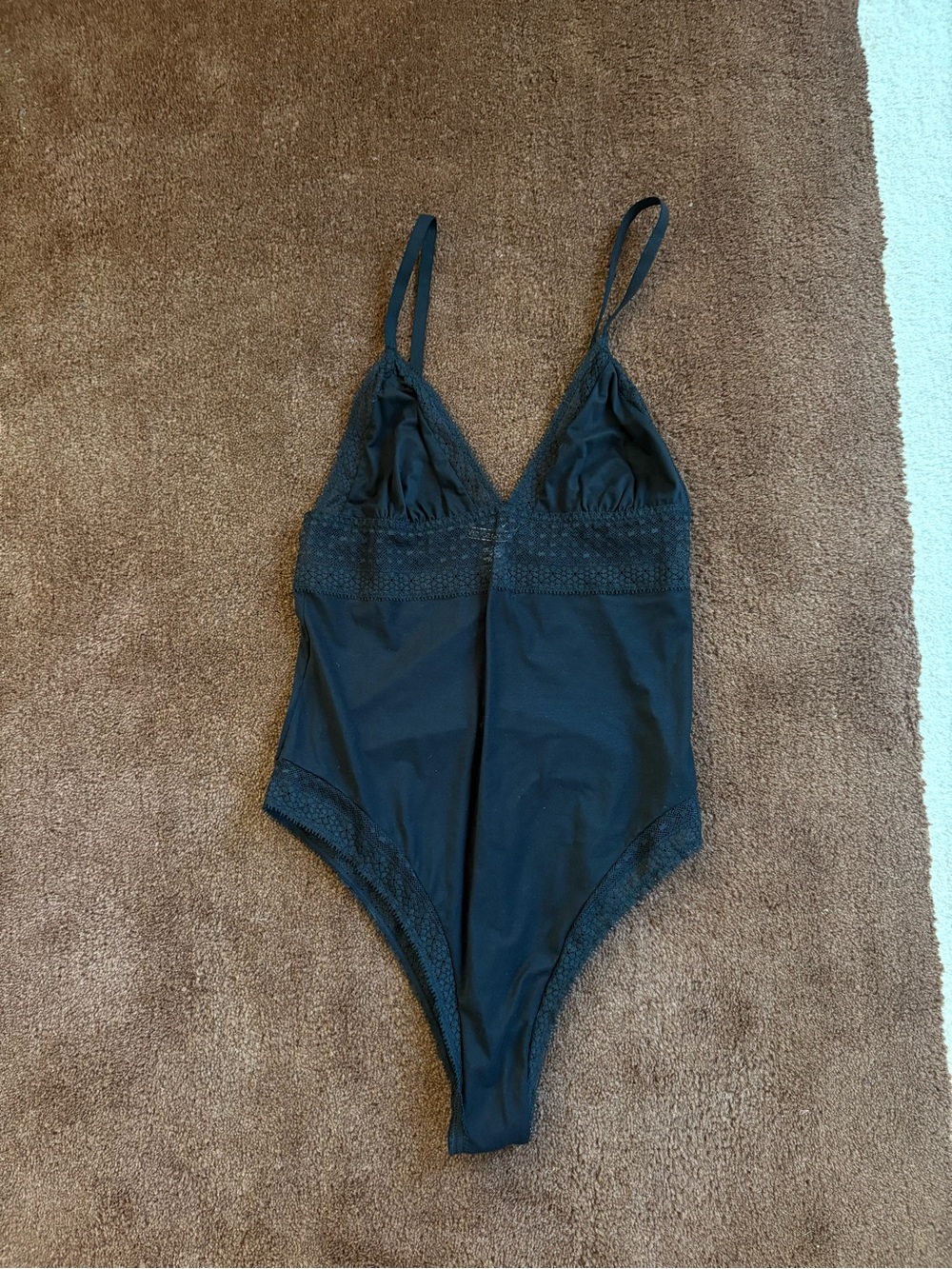 Victorias Secret Black Lace-Trim One Piece Bodysuit